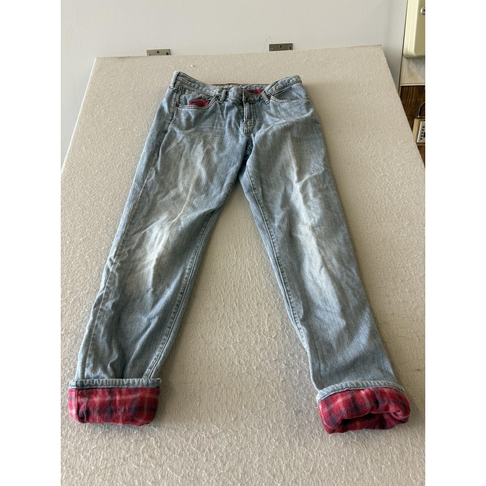 Eddie Bauer Jeans‎ Womens 6 Blue Plaid Flannel Lined Straight Warm Winter